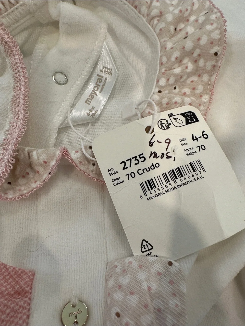 Mayoral New Girls Cream‎ Velour Footed Sleeper Ruffle Trim Bow 4-6 Months
